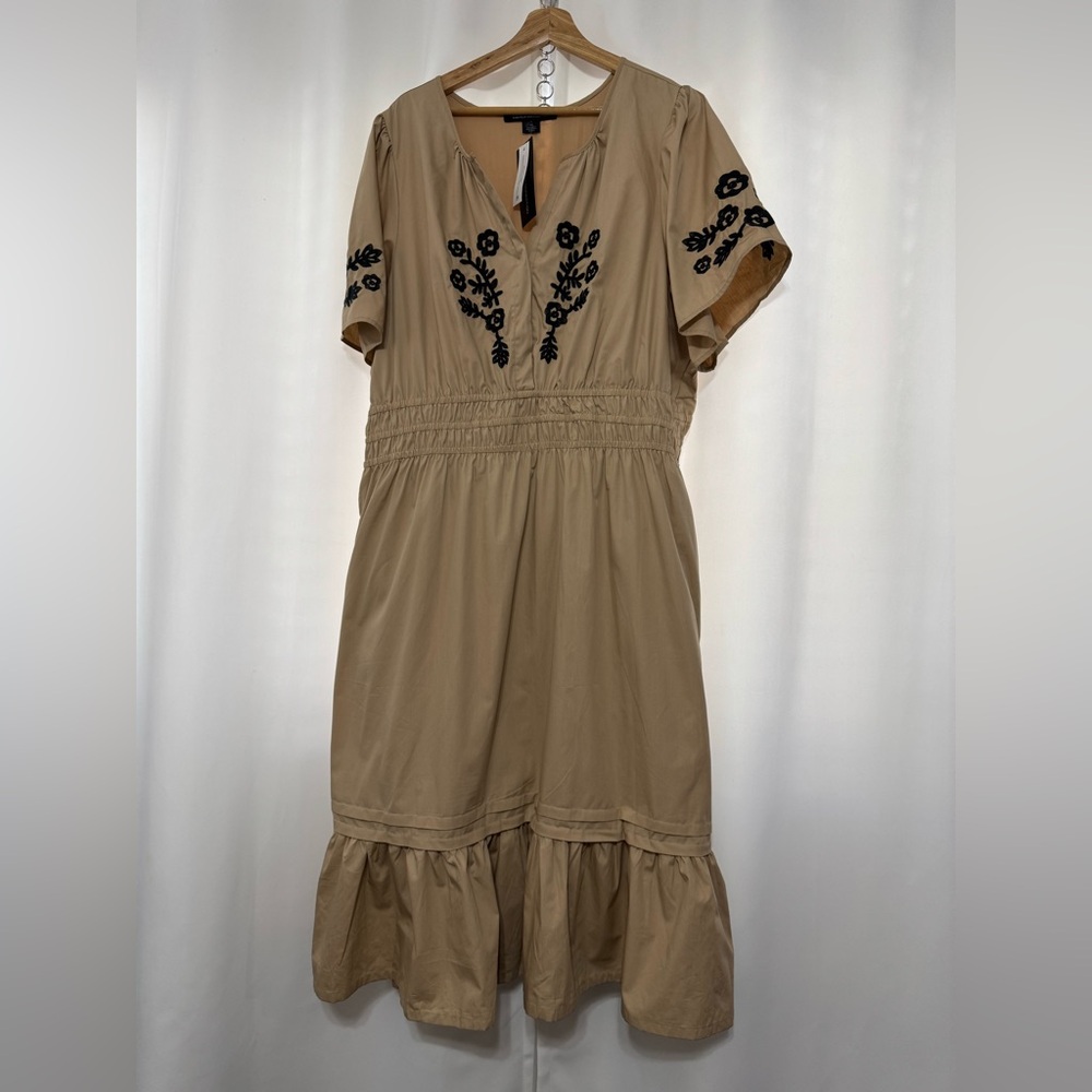 French Connection‎ Tan Midi Dress with Black Floral Detail XXL